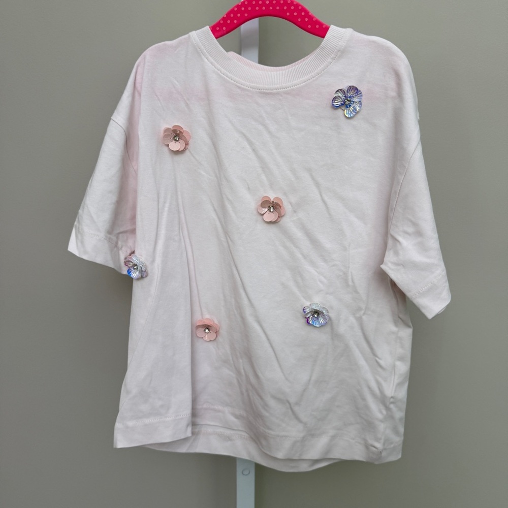 Zara Kids Pink Floral Embellished T-Shirt size 8-9